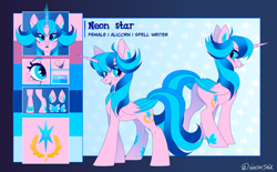 Size: 5500x3400 | Tagged: safe, artist:neonishe, imported from derpibooru, oc, oc only, oc:neon star, alicorn, pony, alicorn oc, cute, horn, reference, reference sheet, solo, wings