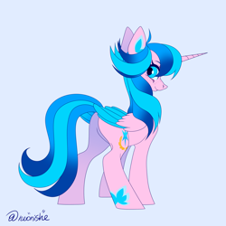 Size: 3000x3000 | Tagged: safe, artist:neonishe, imported from derpibooru, oc, oc only, oc:neon star, alicorn, pony, alicorn oc, horn, looking at you, looking back, looking back at you, solo, wings