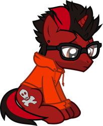Size: 942x1150 | Tagged: safe, artist:lightningbolt, derpibooru exclusive, imported from derpibooru, pony, unicorn, .svg available, all time low, clothes, dyed mane, dyed tail, ear piercing, facial hair, frown, glasses, hood, hoodie, horn, jack barakat, looking down, male, piercing, ponified, sad, show accurate, sitting, solo, stallion, svg, tail, vector