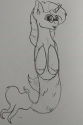 Size: 1269x1912 | Tagged: safe, artist:monsoonvisionz, imported from derpibooru, oc, oc only, oc:will guide, pony, seapony (g4), drawing, glasses, male, open mouth, seaponified, simple background, sketch, solo, species swap, white background