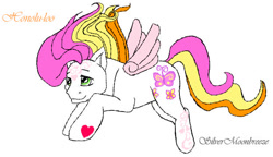 Size: 622x358 | Tagged: safe, artist:silvermoonbreeze, imported from derpibooru, baby honolu-loo, pegasus, pony, 2006, colored wings, female, filly, flying, foal, g3, hoof heart, simple background, solo, underhoof, white background, wings