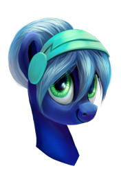 Size: 768x1093 | Tagged: safe, artist:kaermter, imported from derpibooru, oc, oc only, pony, bust, female, headphones, mare, simple background, solo, transparent background