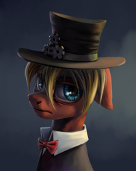 Size: 1417x1782 | Tagged: safe, artist:kaermter, imported from derpibooru, oc, oc only, pony, bags under eyes, bowtie, clothes, hat, male, stallion, steampunk, top hat