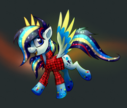 Size: 1653x1405 | Tagged: safe, artist:kaermter, imported from derpibooru, oc, oc only, pegasus, pony, abstract background, clothes, shirt, solo