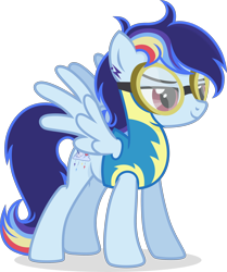 Size: 2540x3034 | Tagged: safe, artist:cirillaq, imported from derpibooru, oc, oc only, oc:cloud whizz, pony, clothes, female, goggles, high res, mare, offspring, parent:rainbow dash, parent:soarin', parents:soarindash, simple background, solo, transparent background, uniform, vector, wonderbolt trainee uniform