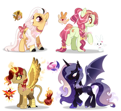 Size: 1280x1170 | Tagged: safe, artist:dixieadopts, imported from derpibooru, oc, oc only, alicorn, bat pony, bat pony alicorn, earth pony, hybrid, pony, rabbit, animal, bat wings, bow, female, horn, mare, simple background, tail, tail bow, transparent background, wings