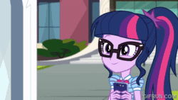 Size: 520x293 | Tagged: safe, imported from derpibooru, screencap, sci-twi, twilight sparkle, human, equestria girls, equestria girls series, text support, text support: rarity, animated, cellphone, emoji, female, geode of telekinesis, gif, gifrun.com, magical geodes, my little pony equestria girls: choose your own ending, phone, solo, solo female