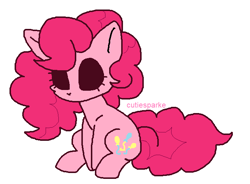 Size: 685x503 | Tagged: safe, artist:cutiesparke, imported from derpibooru, pinkie pie, earth pony, pony, black sclera, empty eyes, female, ms paint, no mouth, simple background, sitting, solo, white background