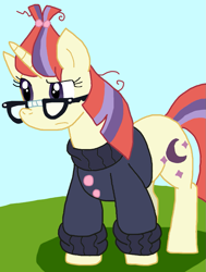 Size: 833x1102 | Tagged: safe, artist:cmara, imported from derpibooru, moondancer, pony, unicorn, clothes, female, glasses, horn, solo, sweater
