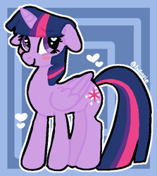Size: 554x622 | Tagged: safe, artist:twilypie, imported from derpibooru, twilight sparkle, alicorn, pony, blushing, cute, female, floppy ears, folded wings, full body, heart, heart eyes, horn, looking at you, mare, outline, signature, smiling, smiling at you, solo, twiabetes, twilight sparkle (alicorn), wingding eyes, wings