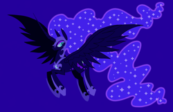 Size: 2386x1546 | Tagged: safe, artist:acura, imported from derpibooru, nightmare moon, alicorn, pony, female, horn, long horn, mare, slit pupils, solo, spread wings, wings