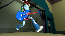 Size: 2048x1152 | Tagged: safe, artist:gaelgaming1, imported from derpibooru, rainbow dash, human, equestria girls, 3d, boots, clothes, female, guitar, high heel boots, jacket, musical instrument, my little pony equestria girls: rainbow rocks, rainbow dash's boots, shirt, shoes, skirt, socks, solo, source filmmaker, vest