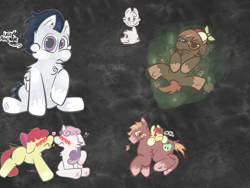 Size: 2160x1620 | Tagged: safe, artist:felixmcfurry, imported from derpibooru, apple bloom, big macintosh, button mash, rumble, sweetie belle, earth pony, pegasus, unicorn, 2d, :/, :p, art dump, blank flank, blushing, boop, chest fluff, colt, desaturated, digital art, exclamation point, female, feral, filly, foal, foal romance, horn, interrobang, juice, juice box, lesbian, lying down, male, no eyes, nom, on back, question mark, raised hoof, shipping, short tail, simple background, sketch, sketch dump, sweetiebloom, tail, text, tongue out, young