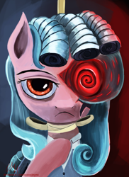 Size: 1680x2308 | Tagged: safe, artist:tazool, imported from derpibooru, cozy glow, pegasus, pony, alternate hairstyle, bust, corrupted, female, looking at you, mare, older, portrait, solo