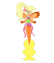 Size: 680x797 | Tagged: safe, artist:selenaede, artist:user15432, imported from derpibooru, applejack, fairy, mermaid, equestria girls, alternate hairstyle, base used, clothes, crossover, cutie mark on human, fairy wings, fairyized, fins, fish tail, flower, flower in hair, mermaid fairy, mermaid tail, mermaidix, mermaidized, mermay, open mouth, open smile, orange wings, ponied up, ponytail, simple background, smiling, species swap, tail, transparent background, wings, winx, winx club, winxified
