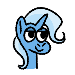 Size: 400x400 | Tagged: safe, artist:zoeyhorse, imported from derpibooru, trixie, pony, unicorn, bust, horn, lidded eyes, simple background, smiling, solo, white background