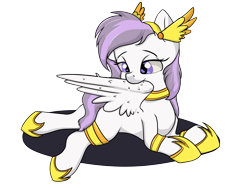Size: 4000x3001 | Tagged: safe, artist:dumbwoofer, imported from derpibooru, oc, oc only, oc:athena (shawn keller), pegasus, pony, female, grooming, guardians of pondonia, jewelry, lying down, mare, preening, prone, simple background, solo, sploot, tiara, transparent background, wings
