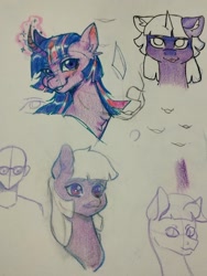 Size: 1542x2048 | Tagged: safe, artist:chacarron, artist:chochuki, imported from derpibooru, twilight sparkle, pony, unicorn, bust, colored sketch, curved horn, female, horn, magic, mare, sketch, sketch dump, solo, traditional art