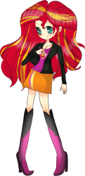 Size: 563x1167 | Tagged: safe, imported from derpibooru, sunset shimmer, human, 2000s anime art, anime, boots, clothes, female, humanized, jacket, shirt, shoes, skirt, solo