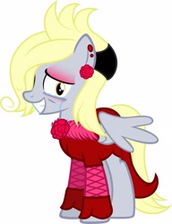 Size: 2790x3624 | Tagged: safe, artist:likonan, imported from derpibooru, derpy hooves, pegasus, pony, bedeviled-derpy, clothes, crying, dress, female, makeup, mare, prostitute, sad, simple background, solo, vector, white background