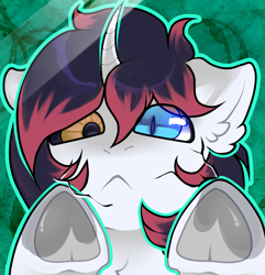 Size: 1937x2010 | Tagged: safe, artist:minty--fresh, imported from derpibooru, oc, alicorn, :<, alicorn oc, horn, pressed against screen, robot eye, solo, wings