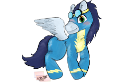 Size: 1800x1200 | Tagged: safe, artist:felixmcfurry, imported from derpibooru, soarin', pegasus, clothes, digital art, feral, goggles, goggles on head, gradient eyes, lineart, male, shading, simple background, solo, solo male, transparent background, uniform, wonderbolts uniform