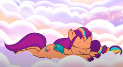 Size: 1095x601 | Tagged: safe, imported from derpibooru, screencap, sunny starscout, pony, cloud, cropped, g5, my little pony: tell your tale, smiling, solo, where the rainbows are made