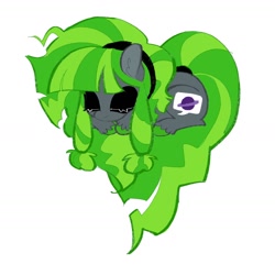Size: 1510x1510 | Tagged: safe, artist:fryologyyy, imported from derpibooru, oc, oc only, oc:grawlix, earth pony, pony, big eyes, colored hooves, colored pinnae, ear fluff, earth pony oc, eyelashes, eyes closed, eyeshadow, gray coat, green mane, green tail, headband, heart pony, long mane, long tail, lying down, makeup, no mouth, simple background, solo, tail, tied mane, tied tail, two toned mane, two toned tail, white background