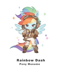 Size: 1232x1399 | Tagged: safe, artist:koyii-kong, imported from derpibooru, rainbow dash, anthro, pegasus, bomber jacket, clothes, female, furrowed brow, gloves, goggles, goggles on head, grin, hand on hip, jacket, looking at you, mare, name, simple background, smiling, smiling at you, smirk, solo, sparkles, tail, watermark, white background, windswept mane, windswept tail