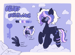 Size: 885x655 | Tagged: safe, artist:nebuleii, imported from derpibooru, oc, oc only, oc:fluff fablewing, pegasus, pony, cloud, color palette, nonbinary, pegasus oc, reference sheet, solo, standing, wings