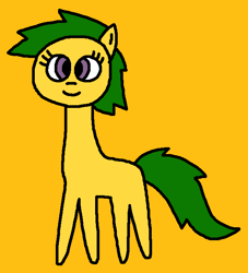 Size: 628x693 | Tagged: safe, artist:the-rainbow-nigga420, imported from twibooru, magic star, earth pony, pony, 1000 hours in ms paint, adorablestar, closed mouth, cute, female, g1, g1 to g4, generation leap, image, mare, ms paint, paint.net, png, simple background, smiling, solo, yellow background