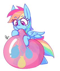 Size: 1286x1506 | Tagged: safe, artist:ponballoon, imported from derpibooru, rainbow dash, pegasus, pony, balloon, bipedal, blowing, blowing up balloons, cutie mark, female, holding, inflating, mare, pastel, pinkie pie's cutie mark, simple background, squeeze, standing on two hooves, transparent background