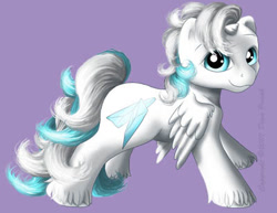 Size: 400x309 | Tagged: safe, artist:flyingpony, imported from derpibooru, oc, oc only, oc:iceberg (flyingpony), alicorn, pony, fanfic:worlds apart, colt, foal, g1, lavender background, looking at you, male, male alicorn, male alicorn oc, simple background, solo