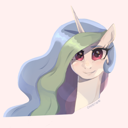 Size: 1881x1878 | Tagged: safe, artist:ghoasthead, imported from derpibooru, princess celestia, alicorn, pony, bust, female, grin, looking at you, mare, simple background, smiling, smiling at you, solo, white background