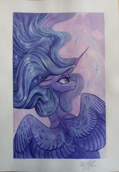 Size: 2767x4000 | Tagged: safe, artist:jsunlight, imported from derpibooru, princess luna, alicorn, pony, solo, traditional art, watercolor painting