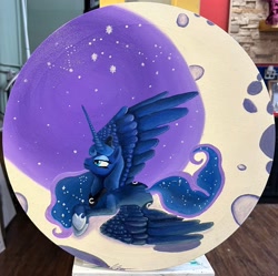 Size: 2848x2839 | Tagged: safe, imported from derpibooru, princess luna, alicorn, female, mare, moon, oil painting, original art, spread wings, traditional art, wings