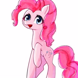 Size: 3000x3000 | Tagged: safe, artist:37240622, imported from derpibooru, pinkie pie, earth pony, pony, blue eyes, blue mane, female, mare, pink coat, raised hoof, simple background, solo, white background