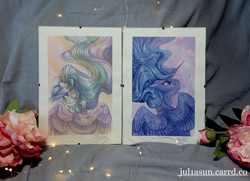 Size: 3777x2738 | Tagged: safe, artist:jsunlight, imported from derpibooru, princess celestia, princess luna, alicorn, pony, craft, duo, duo female, female, painting, photo, traditional art, watercolor painting