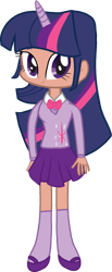 Size: 805x1957 | Tagged: safe, imported from derpibooru, twilight sparkle, human, bowtie, clothes, cute, female, horn, horned humanization, humanized, shoes, simple background, skirt, socks, solo, sweater, sweater vest, tan skin, transparent background, twiabetes
