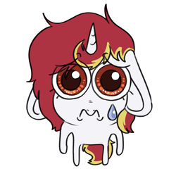 Size: 1766x1765 | Tagged: safe, artist:aliceg, imported from derpibooru, oc, oc only, oc:lazy sunday, pony, unicorn, big ears, big eyes, crying, floppy ears, horn, looking at you, meme, sad, silly, simple background, solo, transparent background