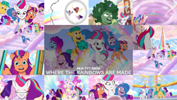 Size: 1191x671 | Tagged: safe, editor:quoterific, imported from derpibooru, hitch trailblazer, izzy moonbow, pipp petals, sunny starscout, zipp storm, dapple, g5, misty brightdawn, my little pony: tell your tale, sparky sparkeroni, where the rainbows are made