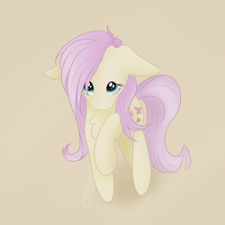 Size: 3996x4000 | Tagged: safe, artist:tkshoelace, imported from derpibooru, fluttershy, pegasus, pony, chest fluff, cute, female, floppy ears, hidden wings, looking at you, raised leg, shyabetes, simple background, solo