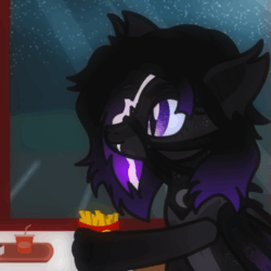 Size: 512x512 | Tagged: safe, artist:sp3ctrum-ii, imported from derpibooru, oc, oc only, oc:moonlit howl, bat pony, pony, undead, vampire, vampony, wolf, wolf pony, animated, commission, eating, food, french fries, gif, mcdonald's