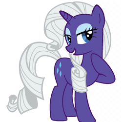 Size: 640x640 | Tagged: safe, artist:mayako_swan2308, edit, imported from derpibooru, rarity, pony, unicorn, eyeshadow, female, hoof on neck, horn, lidded eyes, makeup, palette swap, purple fur, recolor, reverse colors, simple background, smiling, solo, white background, white hair