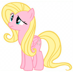 Size: 640x640 | Tagged: safe, artist:mayako_swan2308, edit, imported from derpibooru, fluttershy, pegasus, pony, female, palette swap, pink fur, recolor, reverse colors, simple background, solo, white background, yellow hair