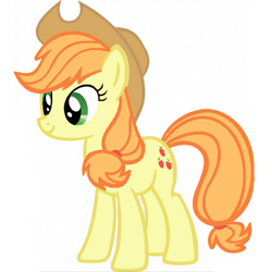Size: 640x640 | Tagged: safe, artist:mayako_swan2308, edit, imported from derpibooru, applejack, earth pony, pony, applejack's hat, cowboy hat, female, freckles, hairband, hat, orange hair, palette swap, recolor, reverse colors, simple background, smiling, solo, white background, yellow fur