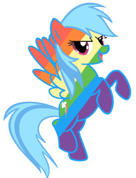 Size: 640x838 | Tagged: safe, artist:mayako_swan2308, edit, imported from derpibooru, rainbow dash, pegasus, pony, blue hair, female, flying, open mouth, palette swap, rainbow fur, recolor, reverse colors, simple background, solo, white background