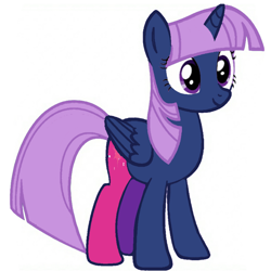 Size: 640x640 | Tagged: safe, artist:mayako_swan2308, edit, imported from derpibooru, twilight sparkle, alicorn, pony, female, palette swap, recolor, reverse colors, simple background, smiling, solo, twilight sparkle (alicorn), white background
