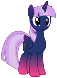 Size: 640x872 | Tagged: safe, artist:capricornus_shade, edit, imported from derpibooru, twilight sparkle, alicorn, pony, coat markings, colored wings, female, gradient ears, gradient horn, gradient legs, gradient wings, horn, palette swap, recolor, reverse colors, simple background, smiling, solo, transparent background, twilight sparkle (alicorn), wings