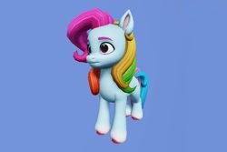 Size: 616x411 | Tagged: safe, artist:comfortable_study796, imported from derpibooru, rainbow dash (g3), earth pony, pony, 3d, blue background, coat markings, colored hooves, female, g3, g3 to g5, g5, generation leap, neutral expression, simple background, socks (coat markings), solo